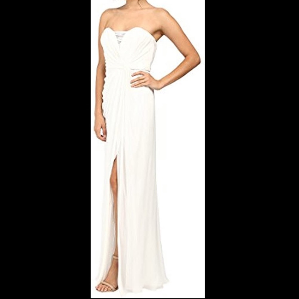 Badgley Mischka NEW Asymmetrical Drape Ivory Gown